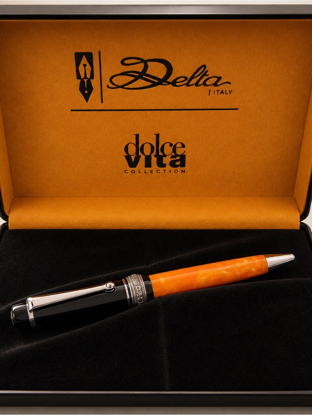Delta Dolce Vita Original Mid Size Orange and Black Resin Ballpoint Pen